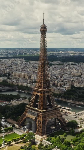 Close-up of the Eiffel Tower during restoration