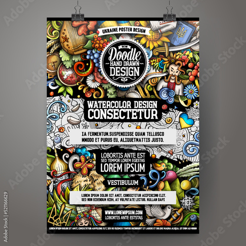 Cartoon vector doodle Ukraine poster