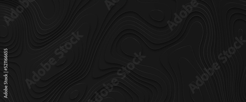 Abstract paper cut black background. Topographic map dark relief texture with curved levels, hole and shadow. Mountain hiking. Dark concept with space for your copy. vector concept .paper texture .