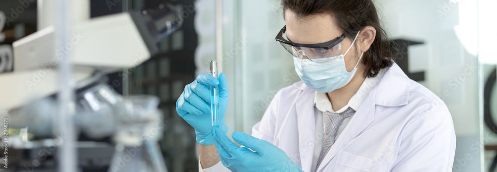 Scientists experiment with synthetic substances from nature to modify the genetics or DNA of plants to be resistant to disease, Lab experiments, Researchers scientist working analysis with test tube. Scientists experiment with synthetic substances from nature to modify the genetics or DNA of plants to be resistant to disease, Lab experiments, Researchers scientist working analysis with test tube.