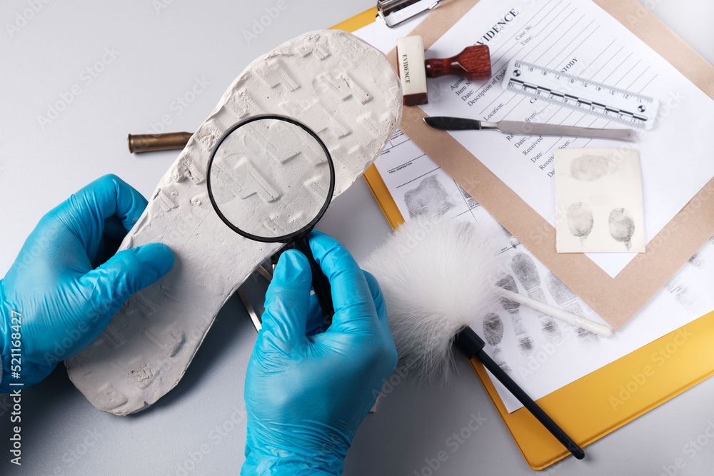 shoe footprint forensic evidence analysis of plaster cast with