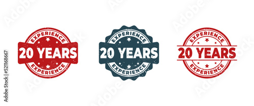 20 Years Experience Sign or Stamp Grunge Rubber on White Background