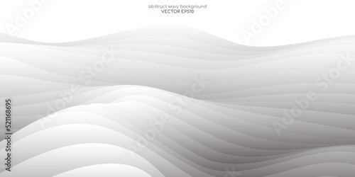 Abstract white background light gray wave texture with smooth curve sheets overlay for luxury modern background. Vector illustration.