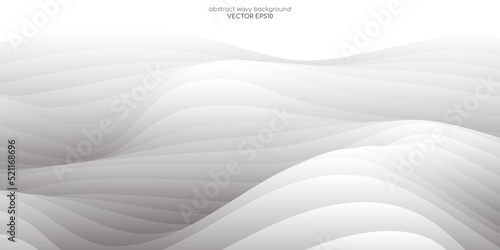Abstract white background light gray wave texture with smooth curve sheets overlay for luxury modern background. Vector illustration.
