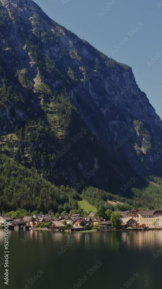Panoramic view of the Hallstatt, located on the lake at the foot of mountains Panoramic view of the Hallstatt, located on the lake at the foot of mountains