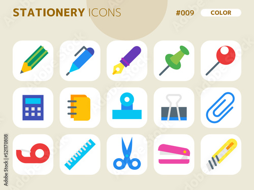 文房具に関連するカラースタイルのアイコンセット_009