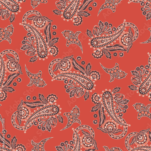 Floral Seamless Asian Textile Background. Vector Paisley Pattern photo