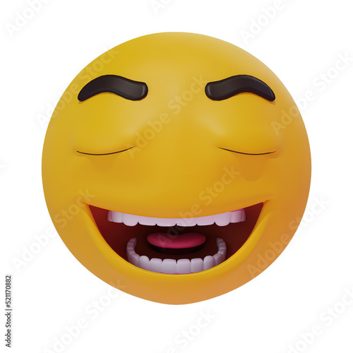 illustration 3d emoji happy smiley face with closing eyes isolated transparent background