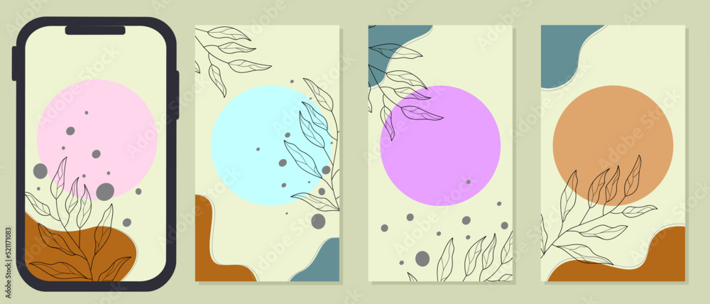 cover templates for social media stories. aesthetic background with hand drawn flowers