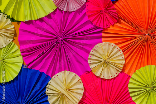 circle shape of colorful papers for Background texture. Colorful paper background. Recycled paper folding umbrella 