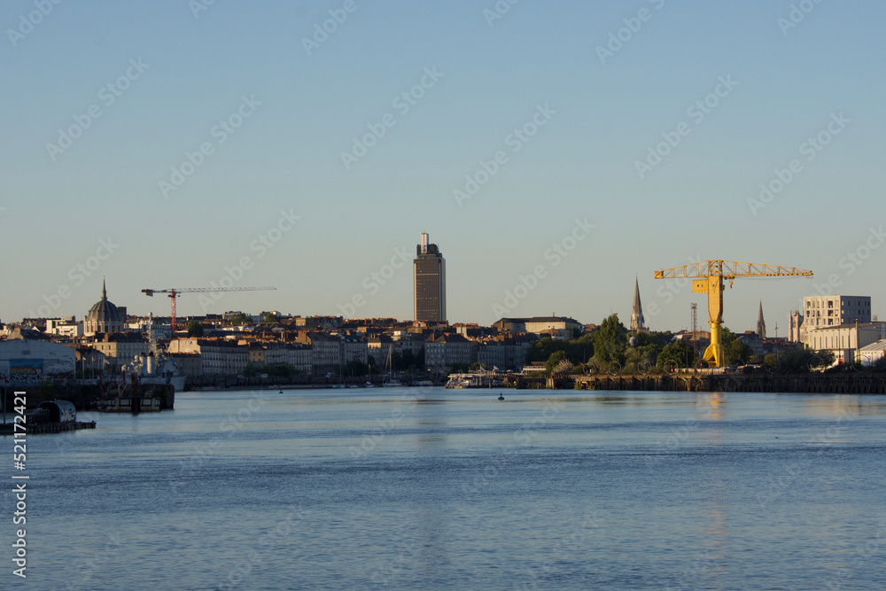 The port of Nantes on the evening. Estuary of Loire. France