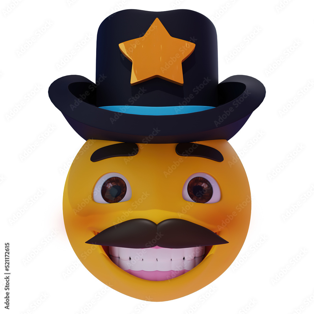 illustration 3d emoji smiley face with hat cowboy isolated design