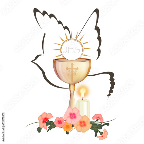 Bilde på lerret illustration of chalice and dove background Baptism and communion