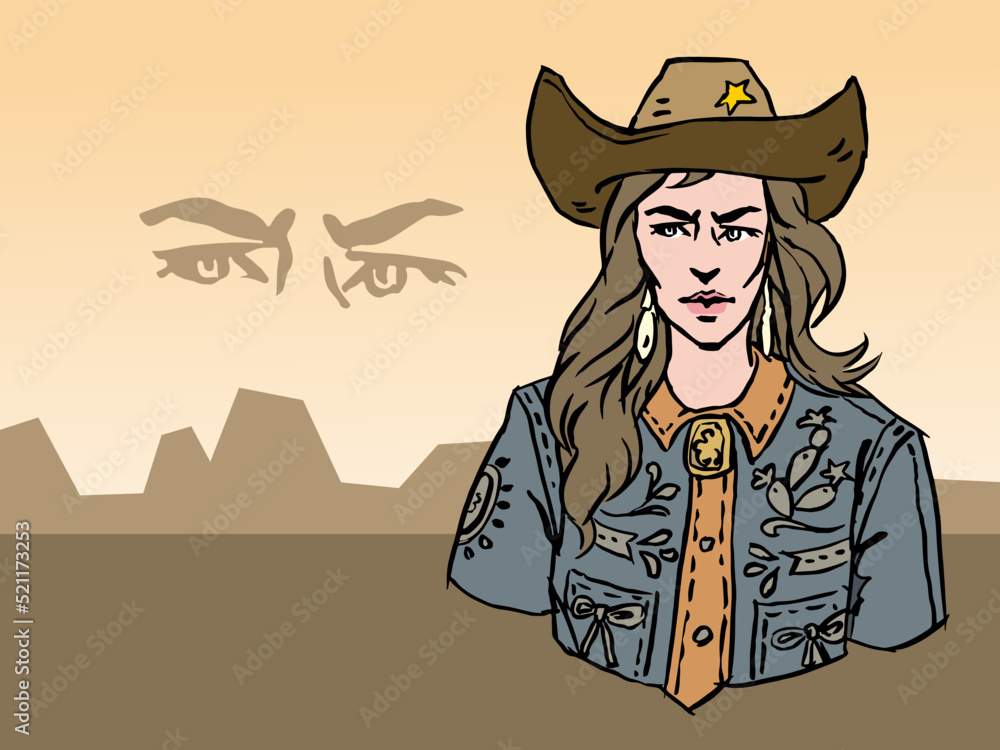 cowboy with hat and the mountain vector for card decoration illustration cowboy with hat and the mountain vector for card decoration illustration