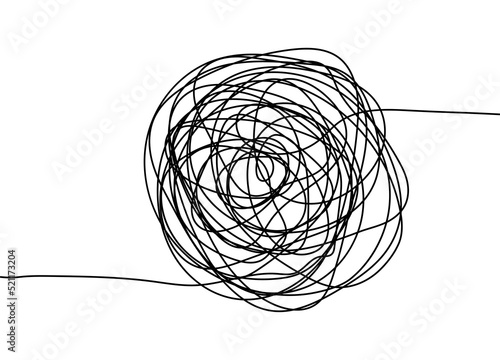 Abstract tangled texture. Random chaotic lines. Hand drawn object from the beginning and the end. Vector illustration.
