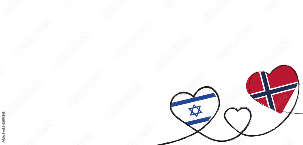 Drei Herzen mit der Fahne von Israel und Norwegen Drei Herzen mit der Fahne von Israel und Norwegen