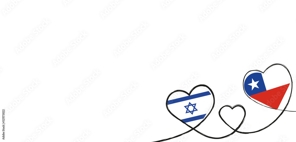 Drei Herzen mit der Fahne von Israel und Peru Drei Herzen mit der Fahne von Israel und Peru