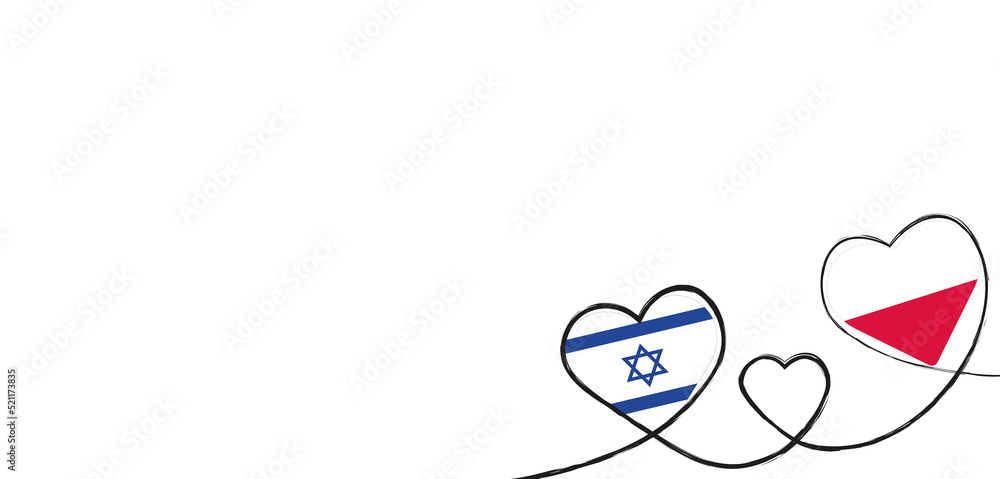 Drei Herzen mit der Fahne von Israel und Polen - obrazy, fototapety, plakaty 