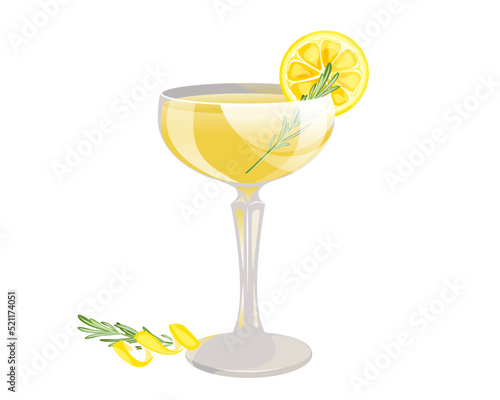 Limoncello cocktail.Traditional Italian cocktail with lemon .Vector illustration.