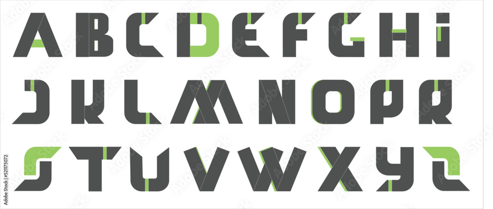 Alphabet in grey and green colors. Typographic illustration.