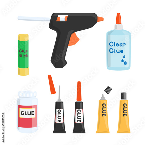 Different types of adhesives glue for art craft vector illustration