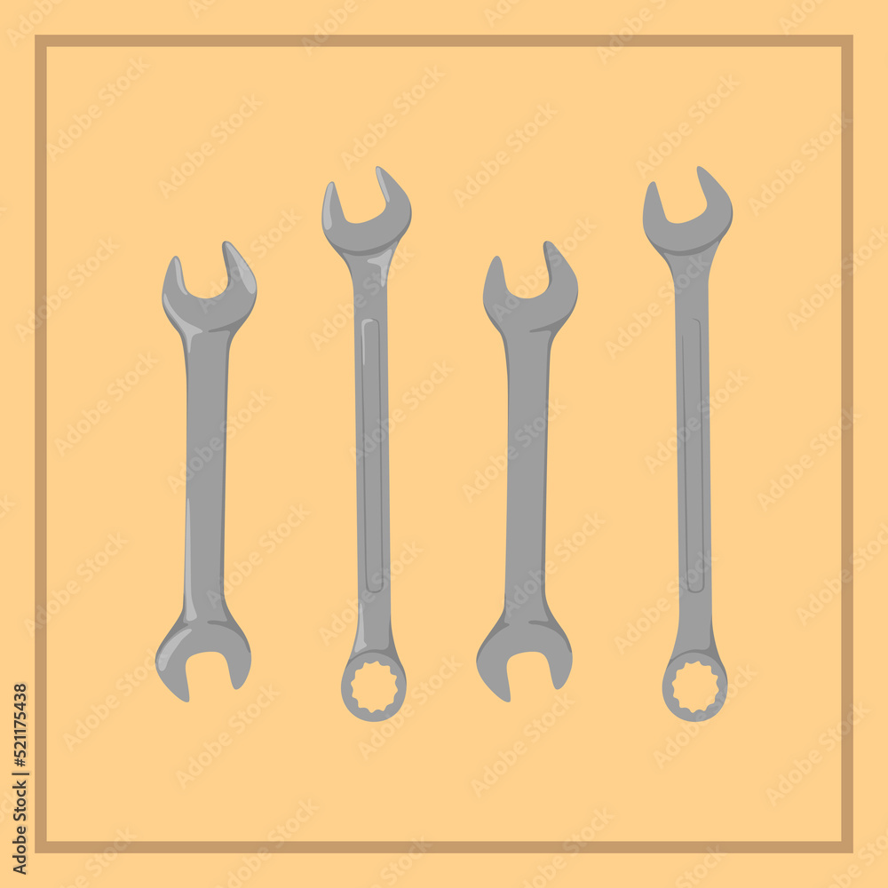 many size wrench or spanner silver metal vector illustration many size wrench or spanner silver metal vector illustration