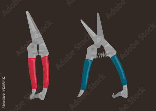 2 sheet metal silver metal scissors cutting shears vector illustration