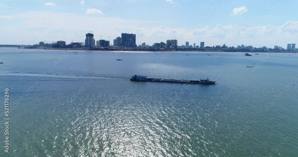 Aerial shot of Phnom Penh river side. Aerial shot of Phnom Penh river side.