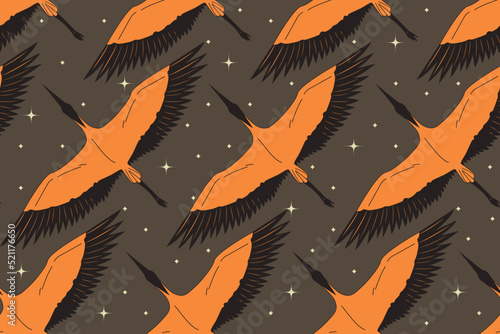 Yellow pattern with birds. Trendy pattern for backgrounds, poster art, textile design, decorative prints, invitation letters, etc.