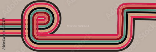 Futuristic 1970 s background design in abstract retro style with colorful lines. Vector illustration.