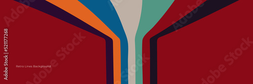 Futuristic 1970's background design in abstract retro style with colorful lines. Vector illustration.