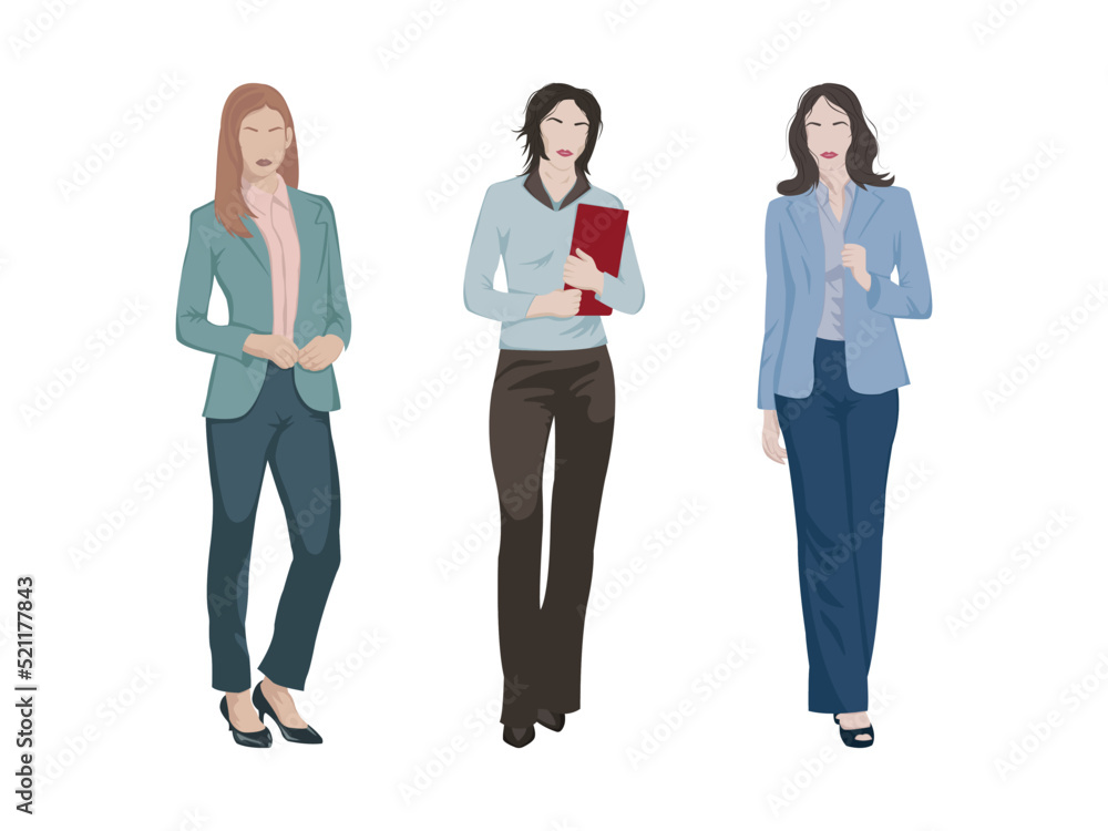 Obraz premium Chatting business women set. Modern yong women communicate with their colleagues. Beautiful female characters with. Vector set