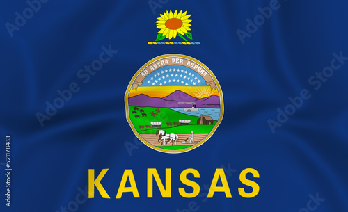 Illustration waving state Flag of Kansas