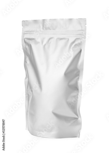 One resealable foil package isolated on white