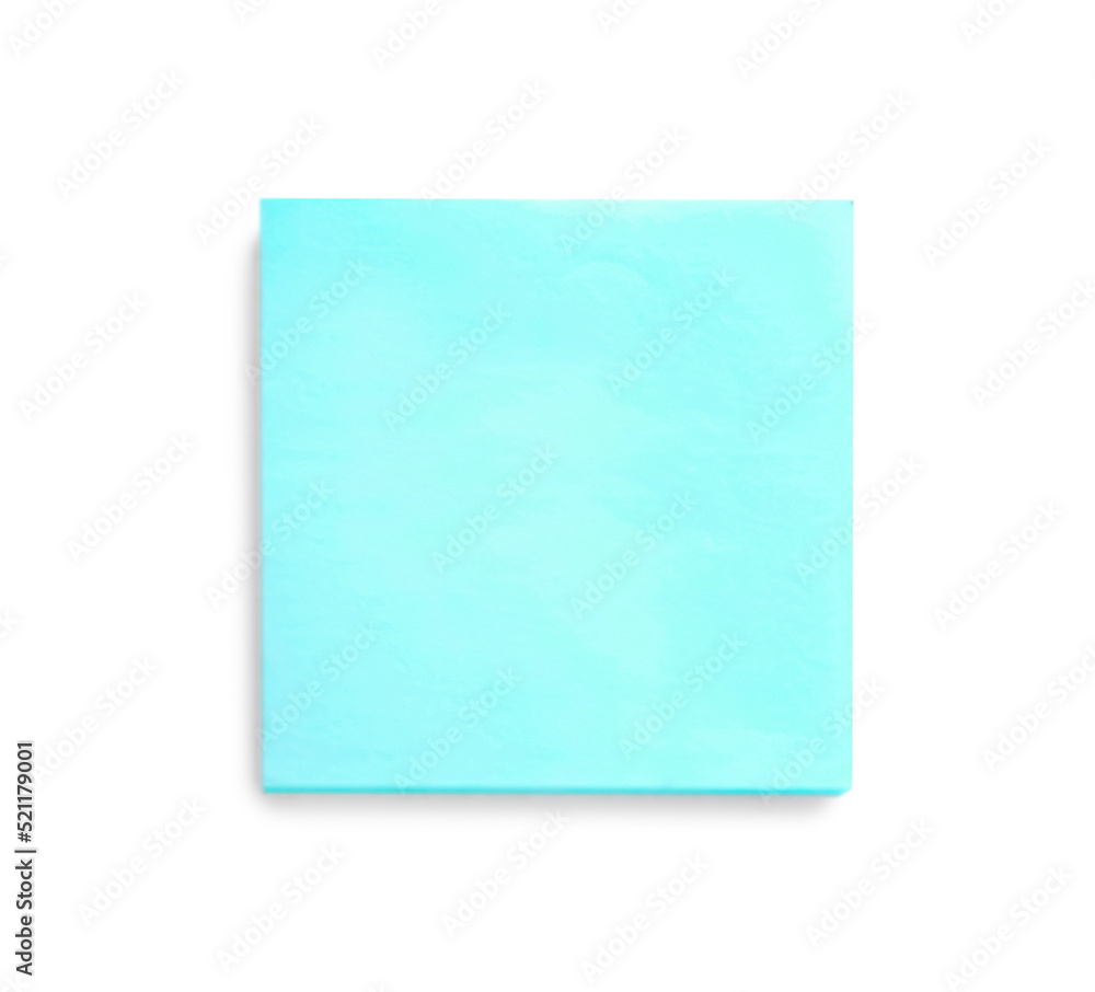 Blank light blue sticky note on white background, top view Blank light blue sticky note on white background, top view