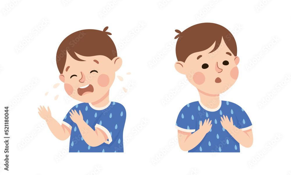 Little Boy Demonstrating Facial Expression and Emotion Crying and Feeling Amazed Vector Set Little Boy Demonstrating Facial Expression and Emotion Crying and Feeling Amazed Vector Set