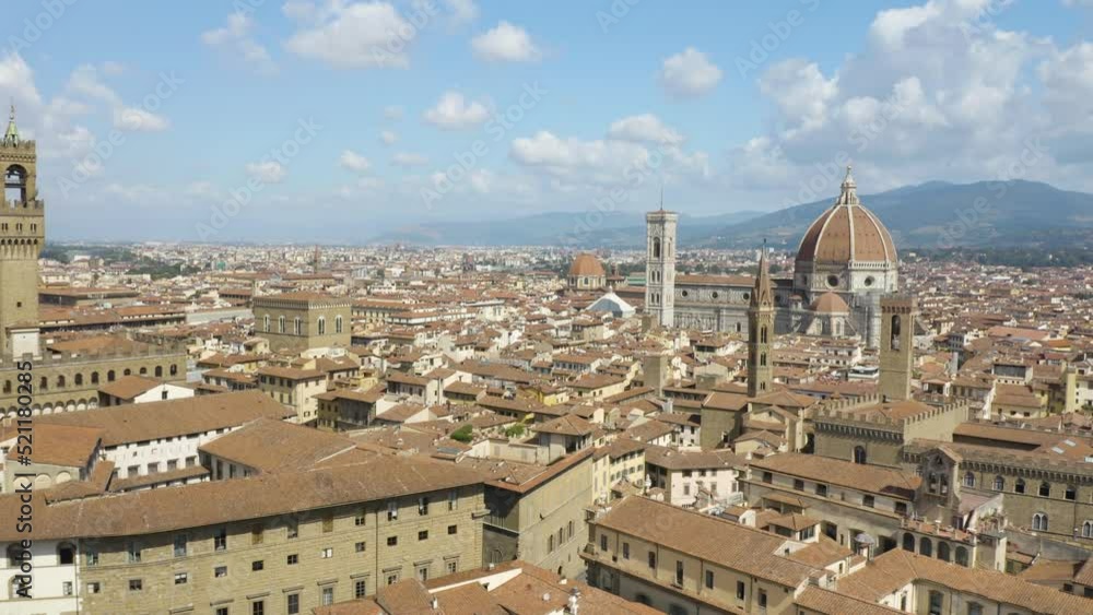Aerial Pullback away from Florence City Centre on Beautiful Summer Day Aerial Pullback away from Florence City Centre on Beautiful Summer Day