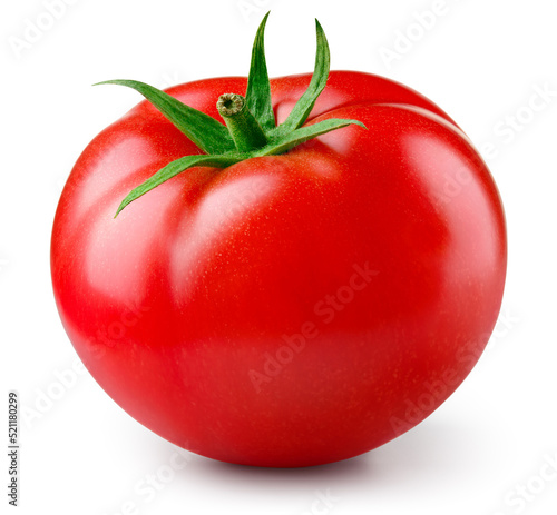 Tomato isolated. Tomato on white background. Perfect retouched tomatoe side view. With clipping path. Full depth of field.