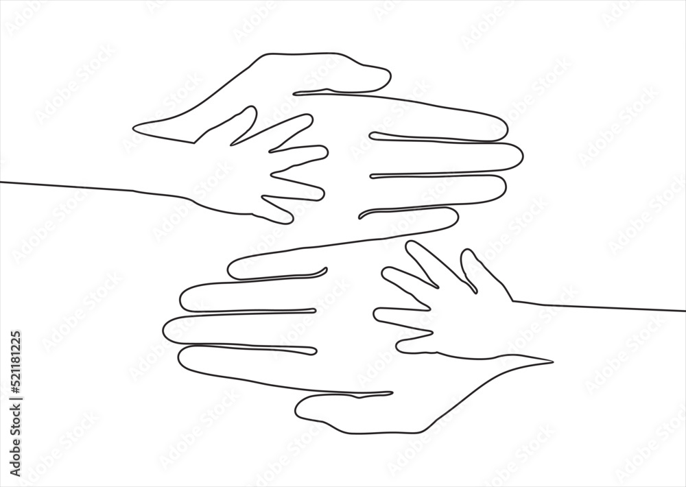 Continuous one line drawing of volunteering hands. Illustration with quote template. Can used for logo, emblem, slide show and banner. Continuous one line drawing of volunteering hands. Illustration with quote template. Can used for logo, emblem, slide show and banner.