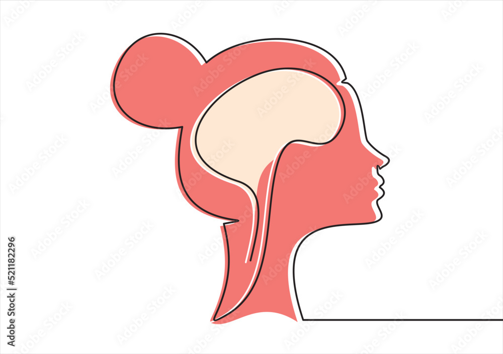 Mental health - thoughts concept, one line abstract drawing of a female head silhouette vector illustration Mental health - thoughts concept, one line abstract drawing of a female head silhouette vector illustration