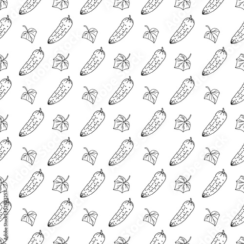 seamless pattern cucumber in doodle style