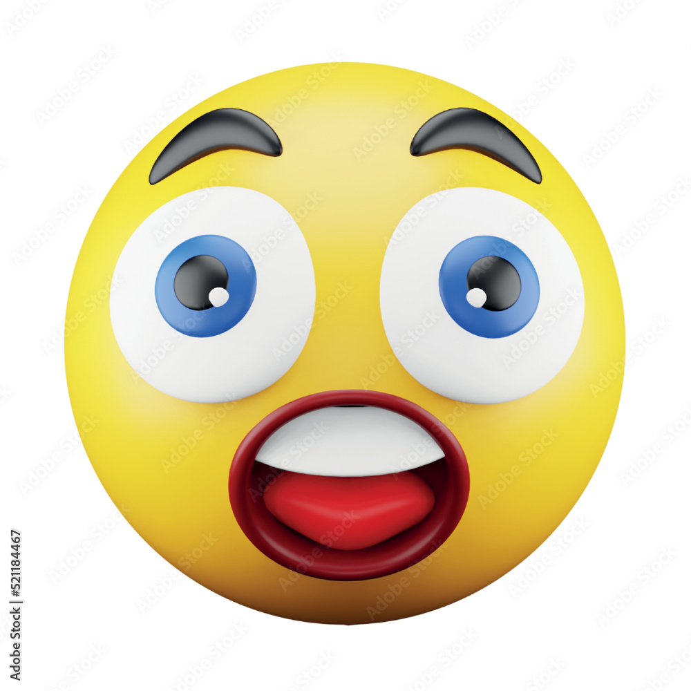 Astonished emoji face 3d rendering isometric icon.