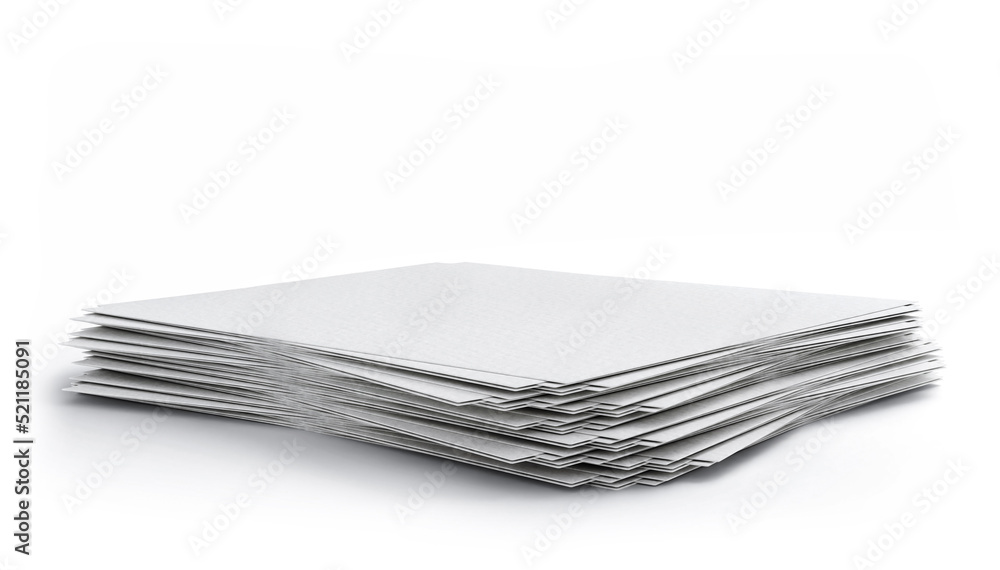 A disorderly stack of paper sheets isolated on a white background. 3d illustration A disorderly stack of paper sheets isolated on a white background. 3d illustration
