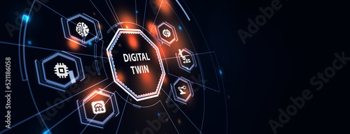 Digital twin industrial technology and manufacturing automation technology. 3d illustration