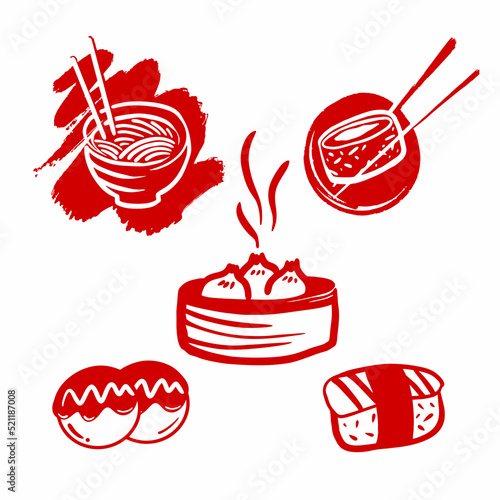 Hand Drawn Asian Japanese Food Vector Brush