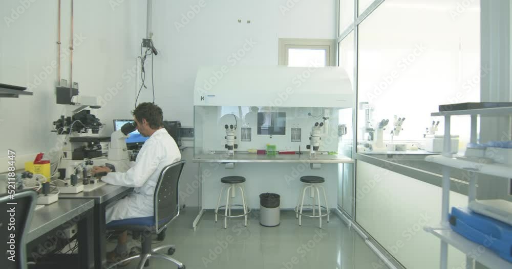 4k real time - hospital staff working on a research project in the laboratory - using a microscope 4k real time - hospital staff working on a research project in the laboratory - using a microscope