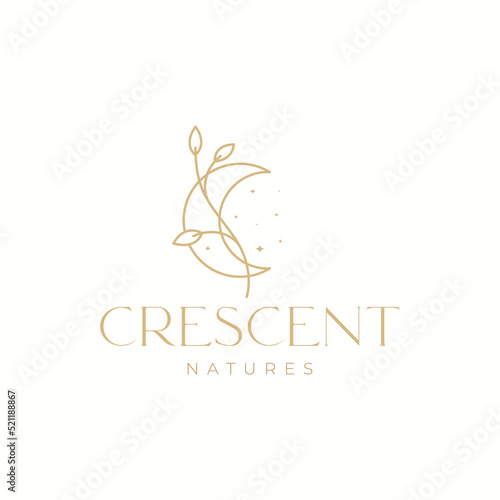 art lines crescent with foliage logo design