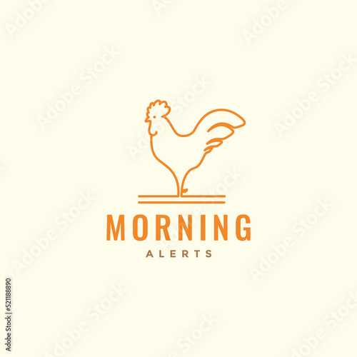 art lines morning rooster crowing logo design