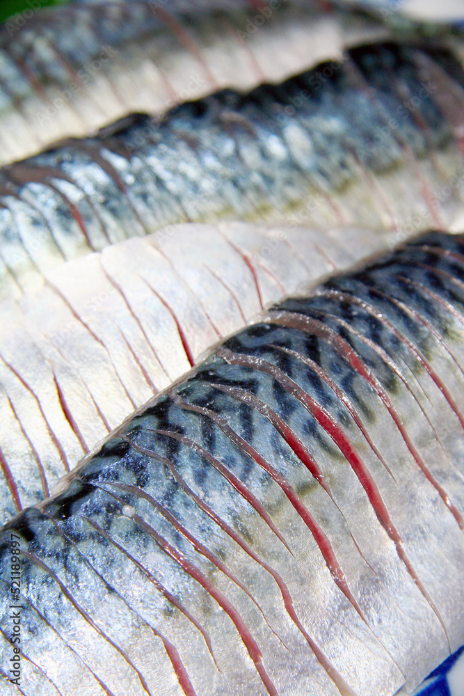 Japanese traditional sliced "pickled mackerel (Shimesaba)" using