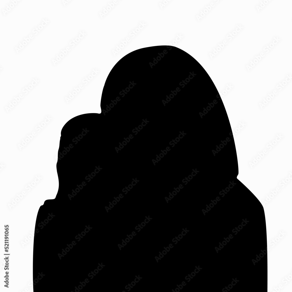Vector silhouette of mother and son hugging isolated on white background